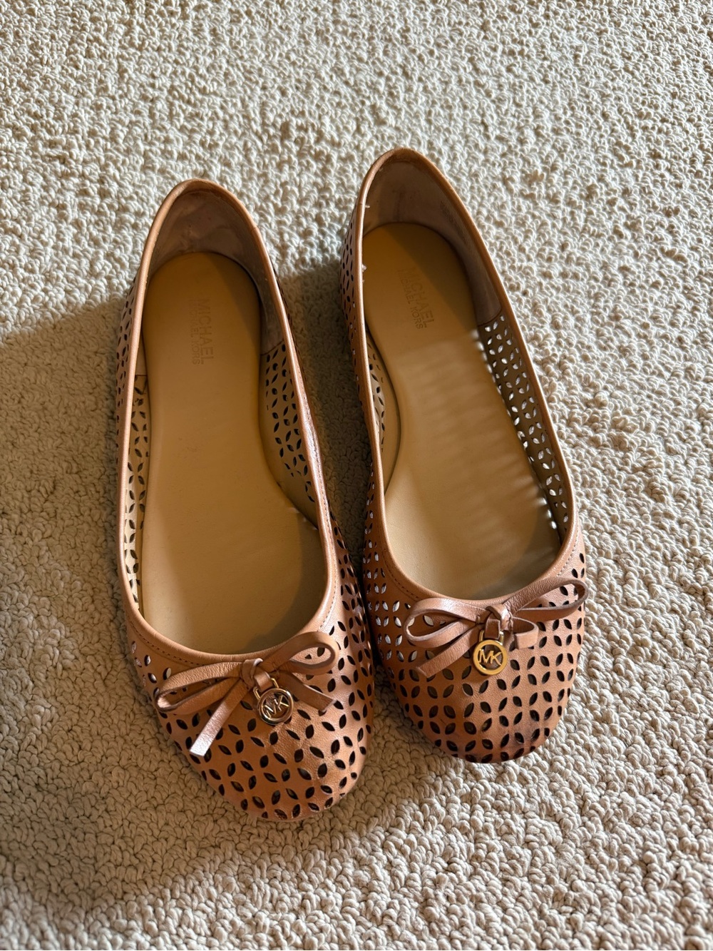 Michael Kors Laser-Cut Bow Ballet Flats in Tan